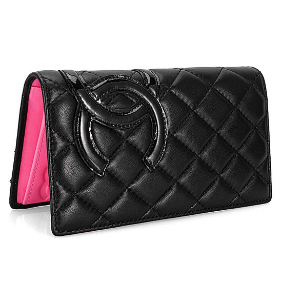 AAA Chanel Leather Bi-Fold Wallets A26717 Patent CC Logo Black Online